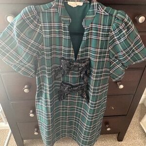 Size Small Entro Green Tartan/Plaid Shift Dress